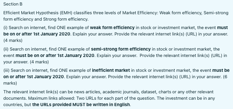 Solved Section B Efficient Market Hypothesis (EMH) | Chegg.com