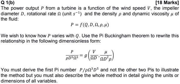 Solved Q 1 B 18 Marks The Power Output P From A Turbin Chegg Com