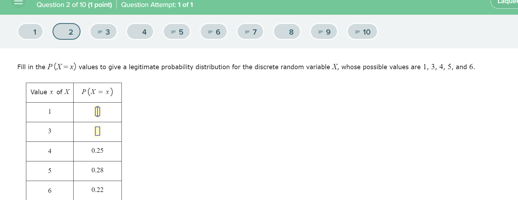 Solved Question 2 of 10 (1 point) | Question Attempt: 1 of 1 | Chegg.com