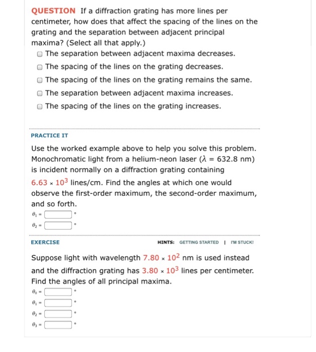 Solved QUESTION If a diffraction grating has more lines per | Chegg.com