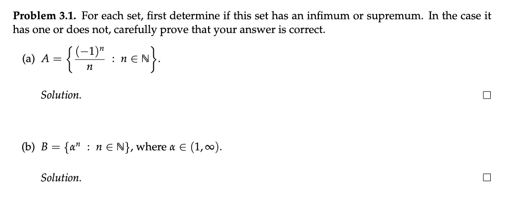 Solved Problem 3.1. For each set, first determine if this | Chegg.com
