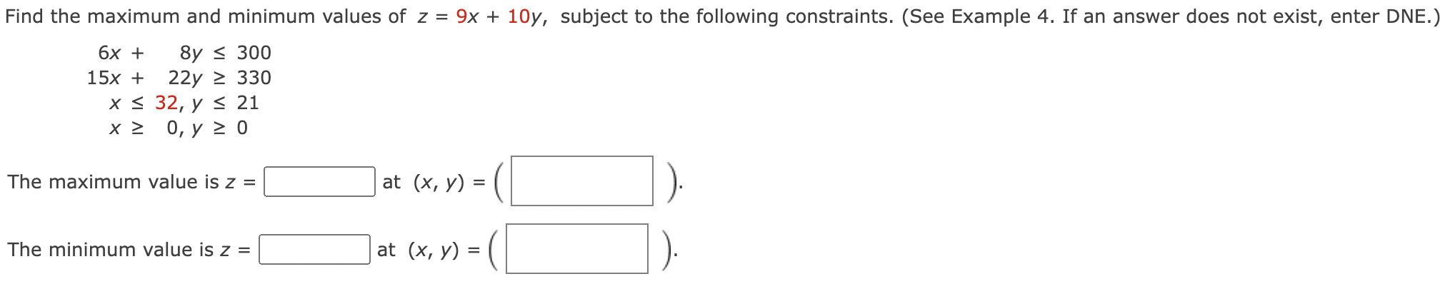 Solved Find the maximum and minimum values of z=9x+10y, | Chegg.com