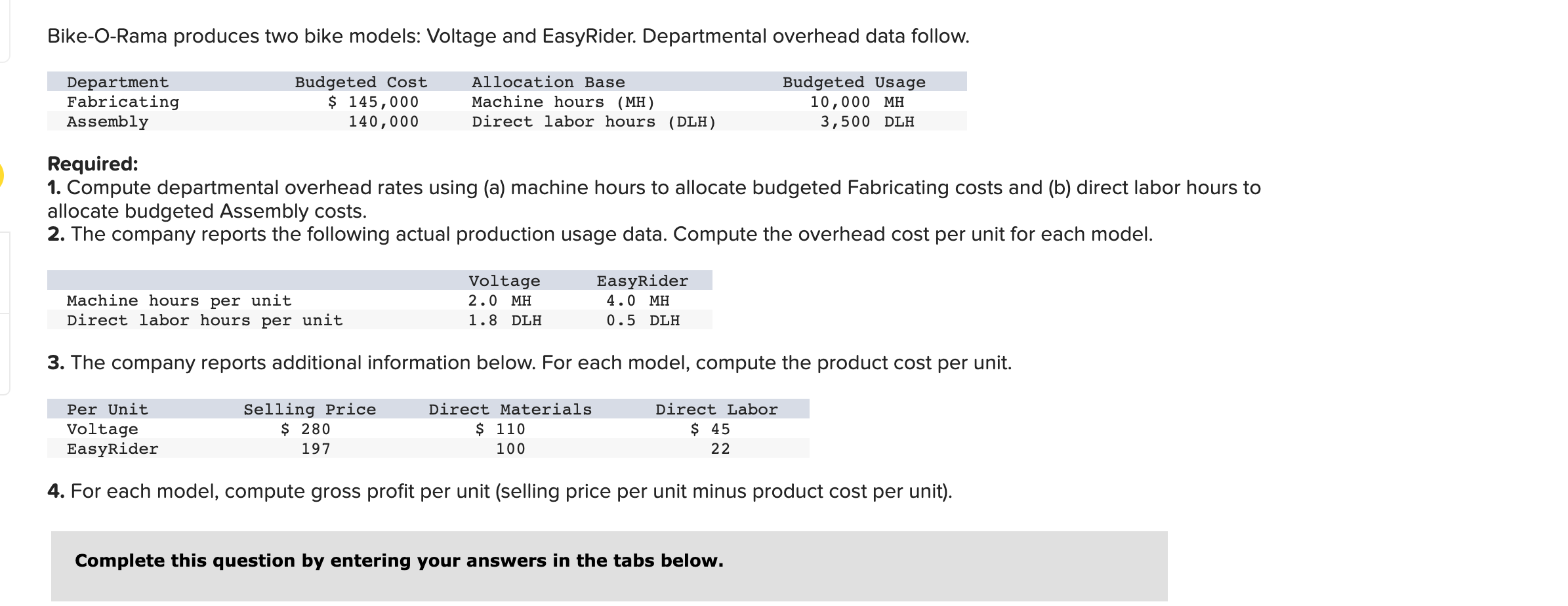 Solved BikeORama produces two bike models Voltage and