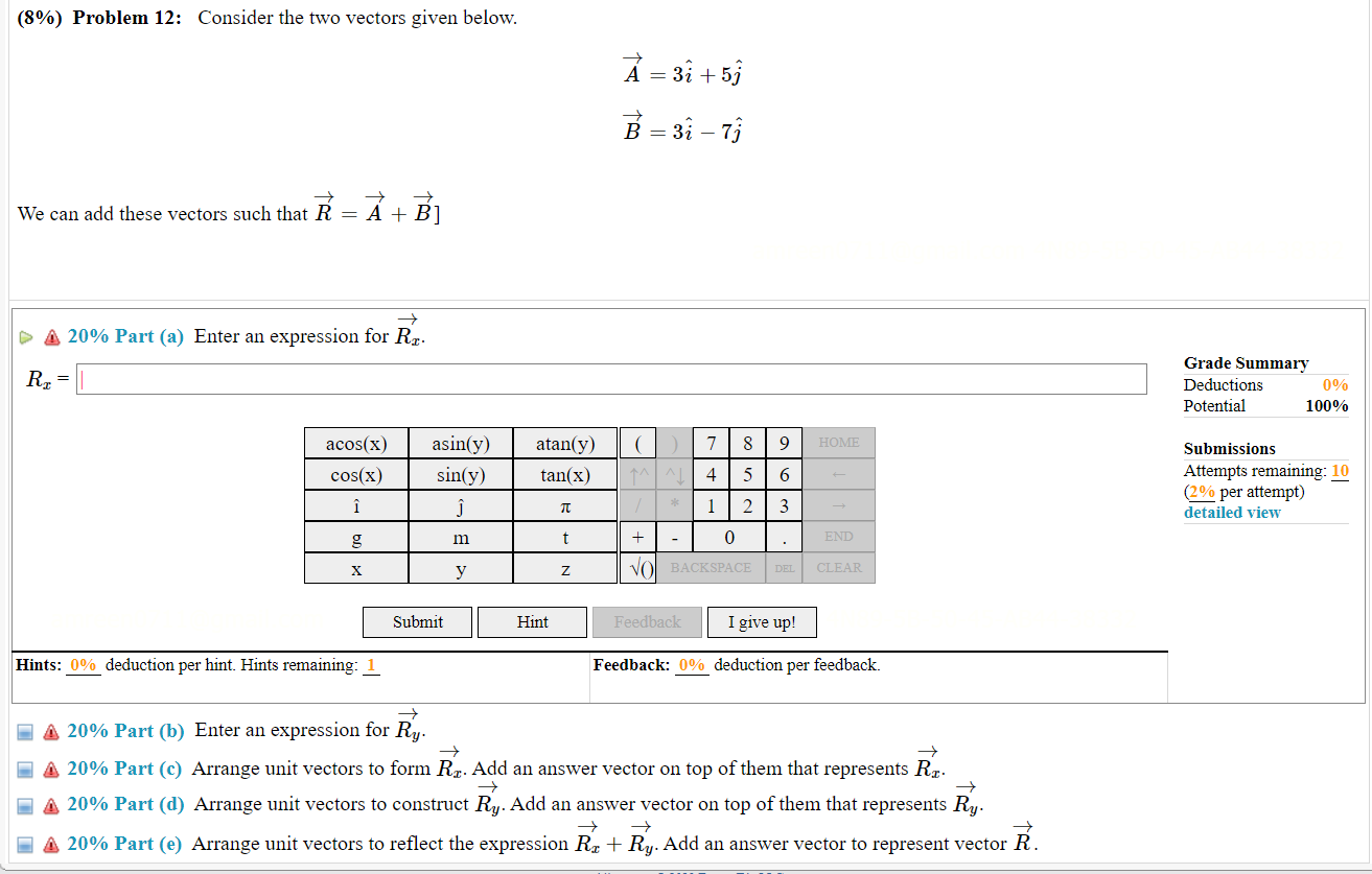 Solved (8\%) Problem 12: Consider The Two Vectors Given | Chegg.com