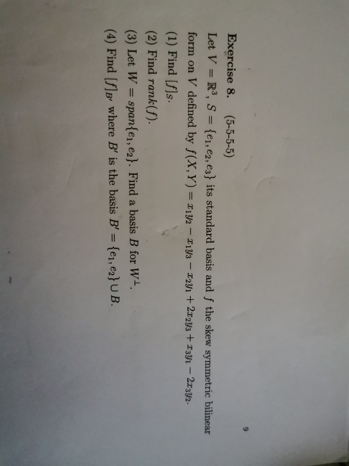 Solved Exercise 8. (5-5-5-5) Let V = R3, S = {C1, C2, C3} | Chegg.com