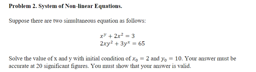 Solved Problem 2. System Of Non-linear Equations. Suppose 