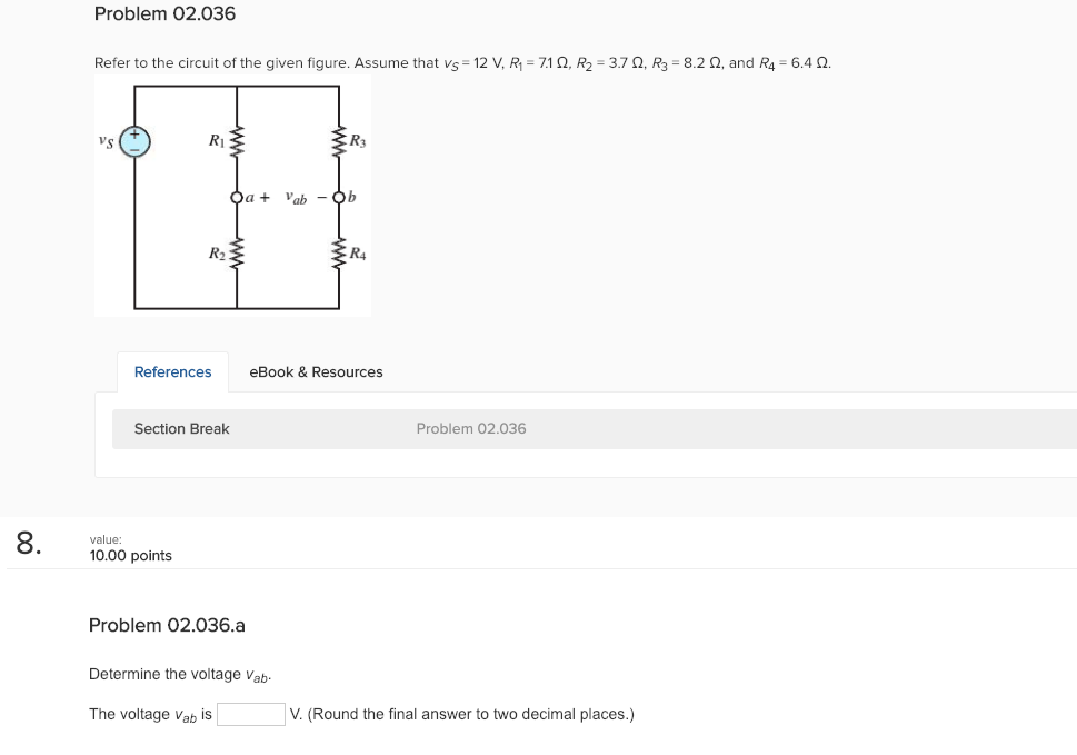 Solved Problem 02.036 Refer to the circuit of the given | Chegg.com