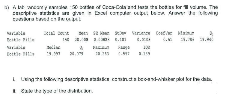 Solved b) A lab randomly samples 150 bottles of Coca-Cola | Chegg.com