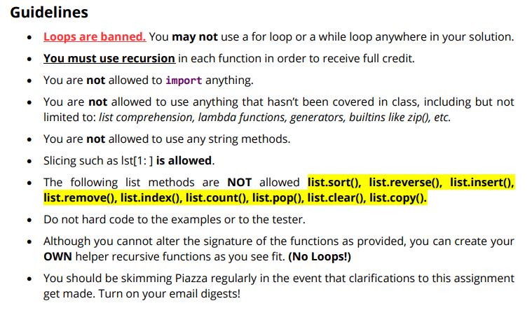 Solved Guidelines • Loops are banned. You may not use a for | Chegg.com