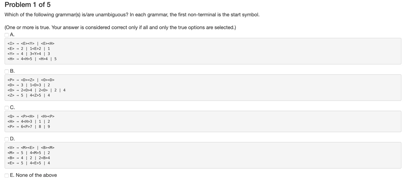 Problem 1 Of 5 Which Of The Following Grammar S I Chegg Com