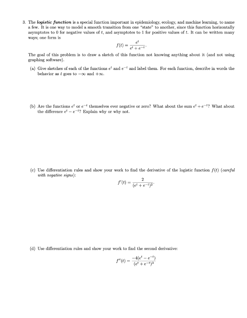Solved 3. The logistic function is a special function | Chegg.com