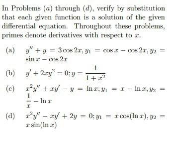 Solved In Problems (a) through (d), verify by substitution | Chegg.com