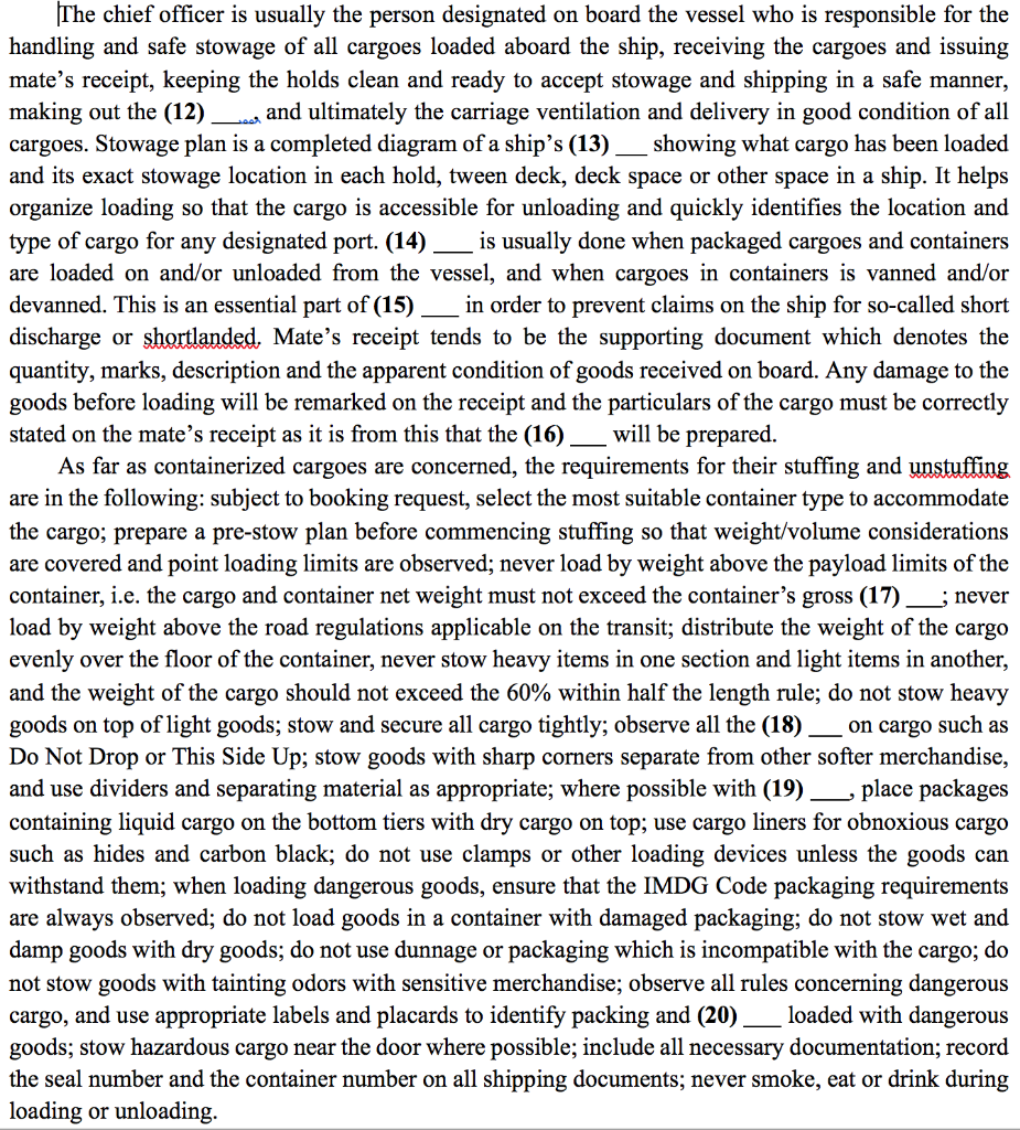 Solved cargo separation bill of lading deck cargo stowage of | Chegg.com