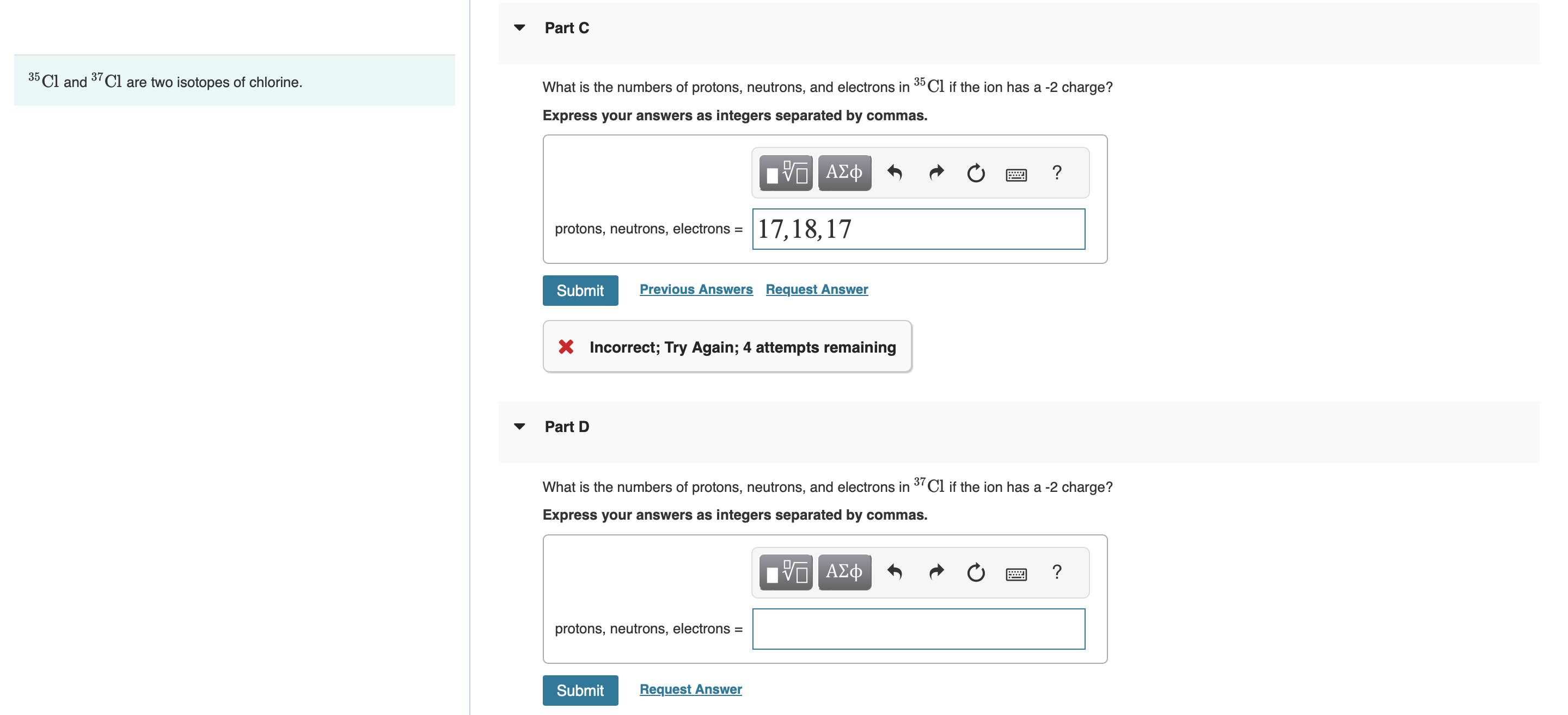 Solved 35Cl and 37Cl are two isotopes of chlorine. What is