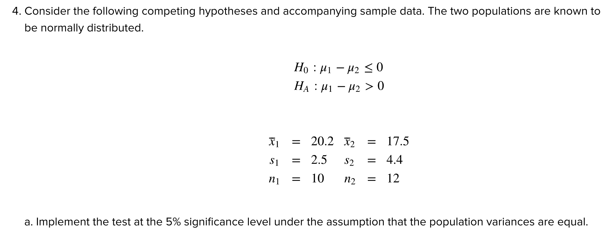 Solved which test is the correct one? a) separated t test | Chegg.com