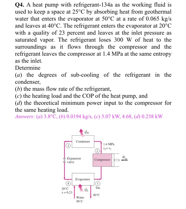 Solved Q4. A Heat Pump With Refrigerant-134a As The Working | Chegg.com