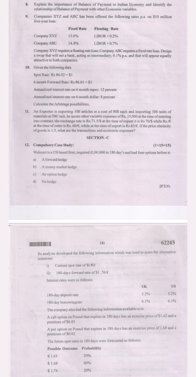 Solved 8. Explain the importance of Balance of Payment to