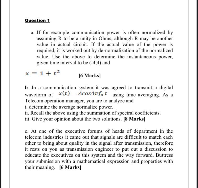 Solved Question 1 a. If for example communication power is | Chegg.com