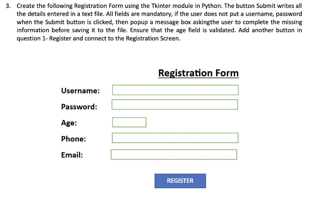 Solved 3. Create the following Registration Form using the | Chegg.com