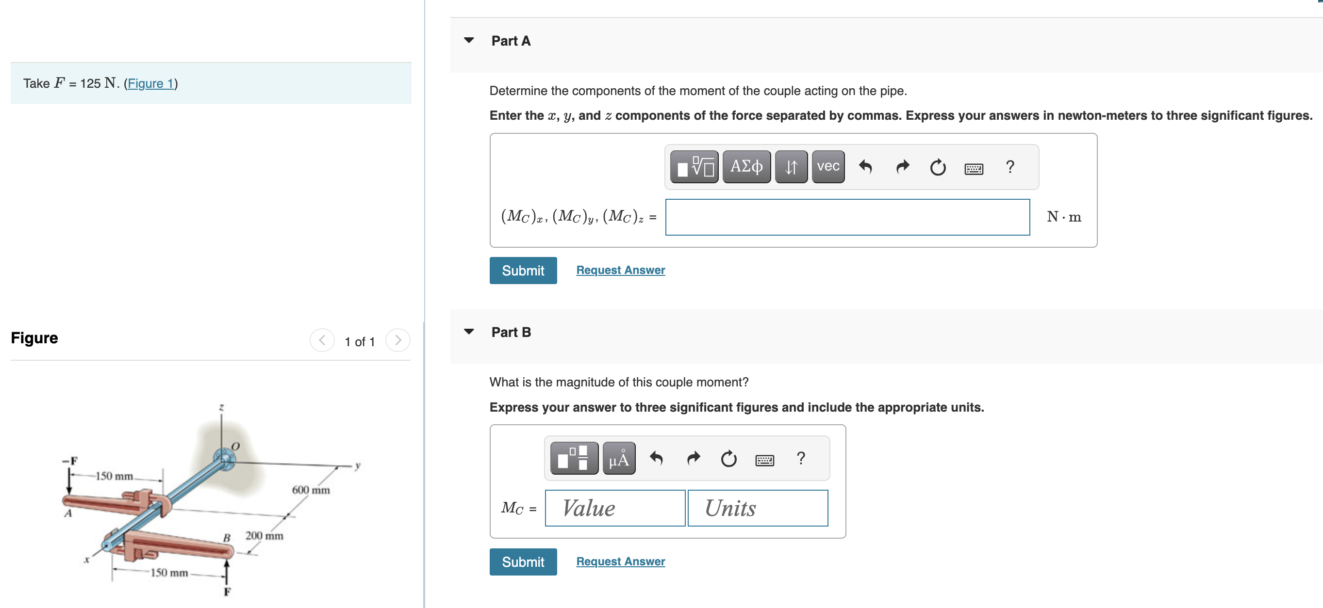 Solved Determine the components of the moment of the couple | Chegg.com