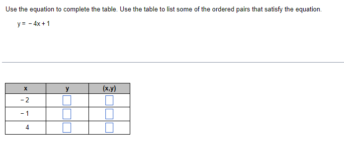Solved Use the equation to complete the table. Use the table | Chegg.com
