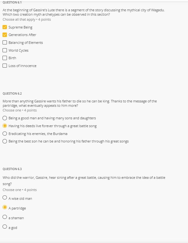 At the beginning of Gassire's Lute there is a segment
