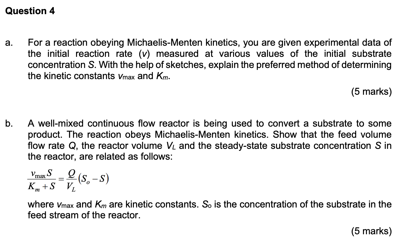 Solved Question 4a. ﻿For a reaction obeying MichaelisMenten