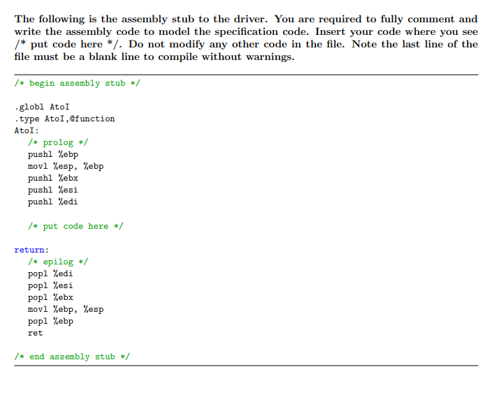 This is the specification of what the assembly | Chegg.com