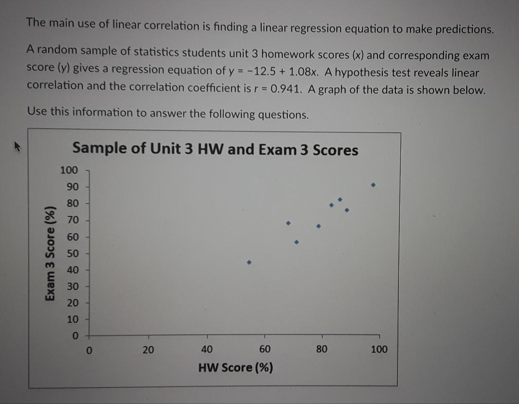 Solved The main use of linear correlation is finding a | Chegg.com