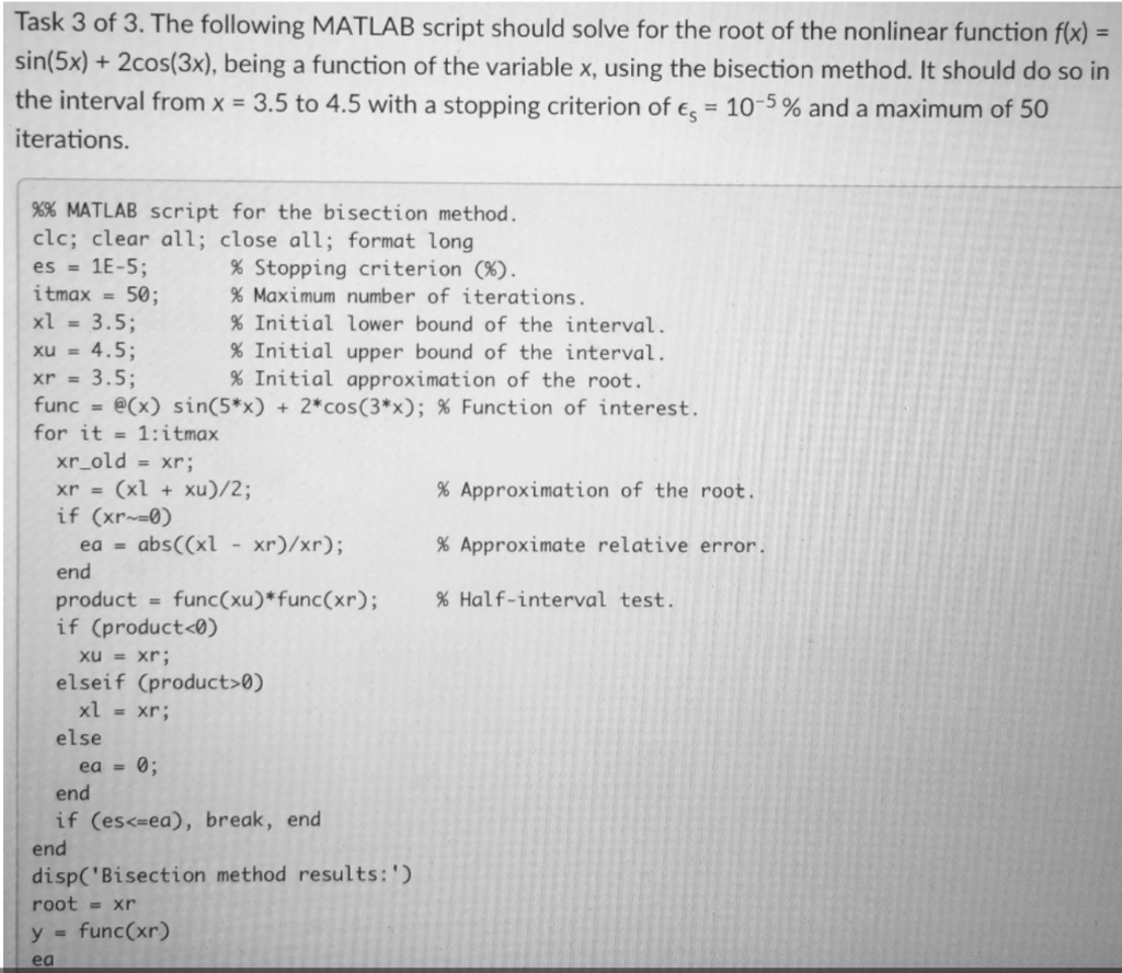 Task 3 of 3. The following MATLAB script should solve | Chegg.com