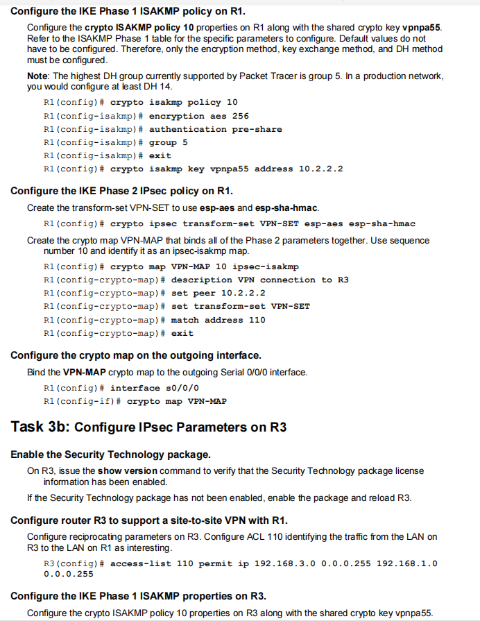 Configure the IKE Phase 1 ISAKMP policy on R1. | Chegg.com