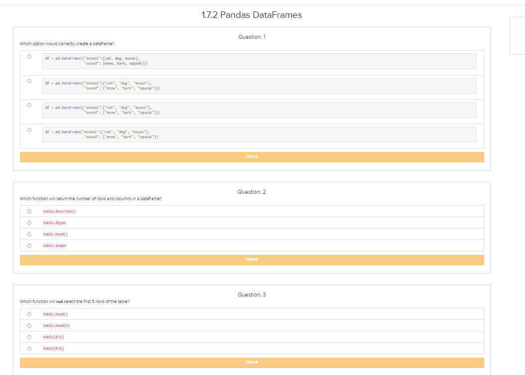 Solved 1.7.2 Pandas DataFrames Question: 1 Which option | Chegg.com