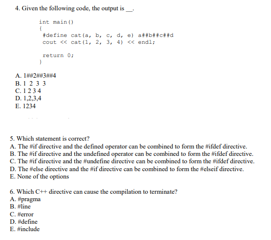 Solved 2. Given the following code, the output is #define | Chegg.com