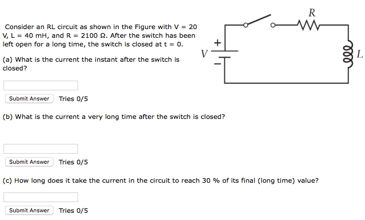 Solved Consider an RL circuit as shown in the Figure with V | Chegg.com