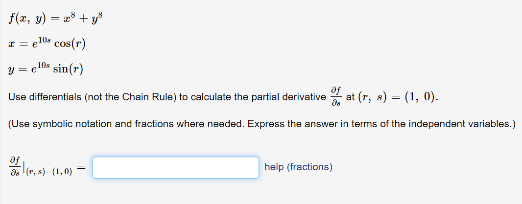 Solved Use the Chain Rule to evaluate the partial derivative | Chegg.com
