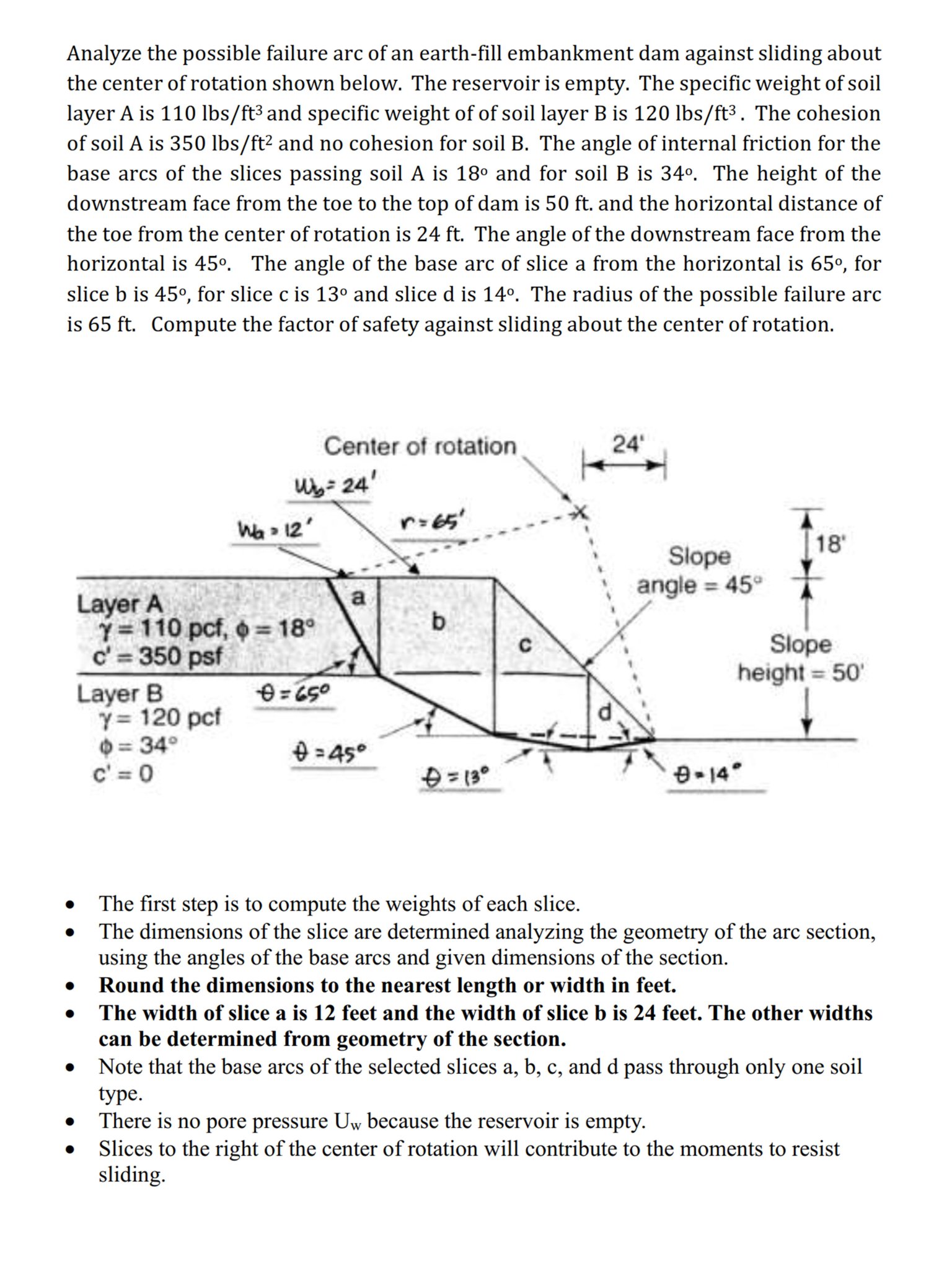 Solved Analyze the possible failure arc of an earth-fill | Chegg.com