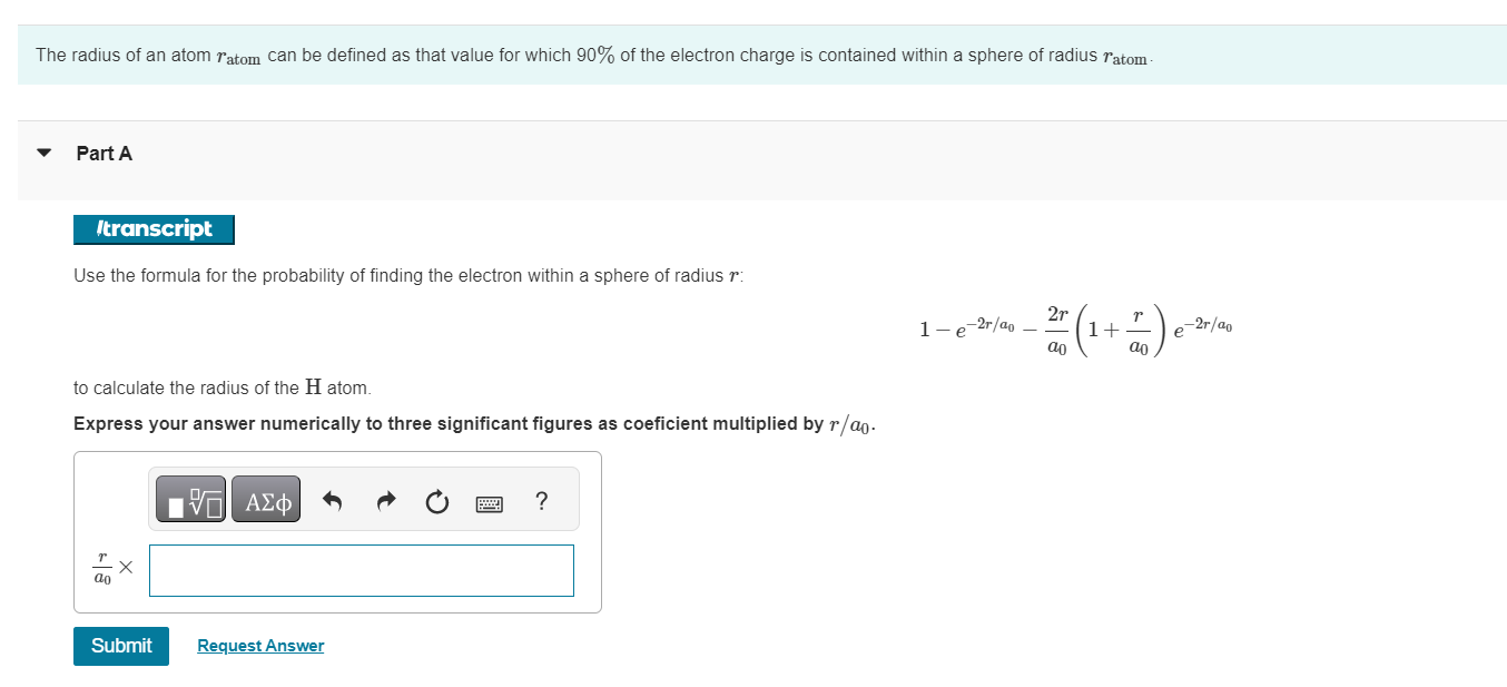 Solved The radius of an atom ratom can be defined as that | Chegg.com