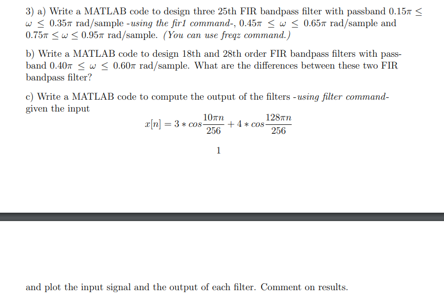 Solved 3) a) Write a MATLAB code to design three 25th FIR | Chegg.com