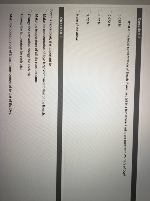 What is the initial concentration of Bleach if you