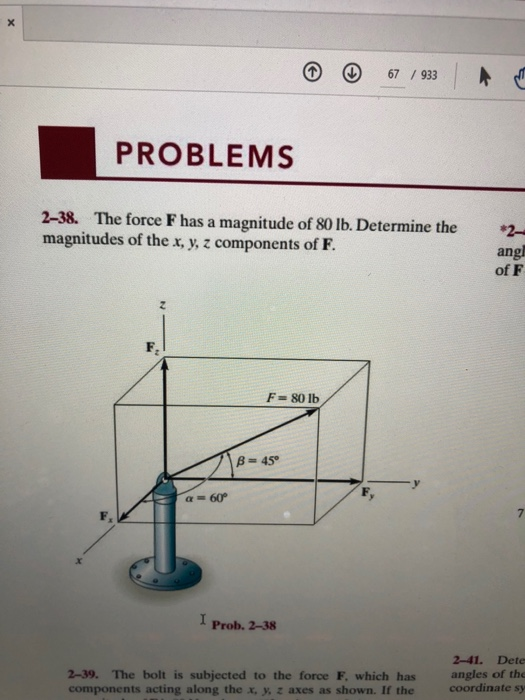 Solved O 67 /933 PROBLEMS 2-38. The force F has a magnitude | Chegg.com