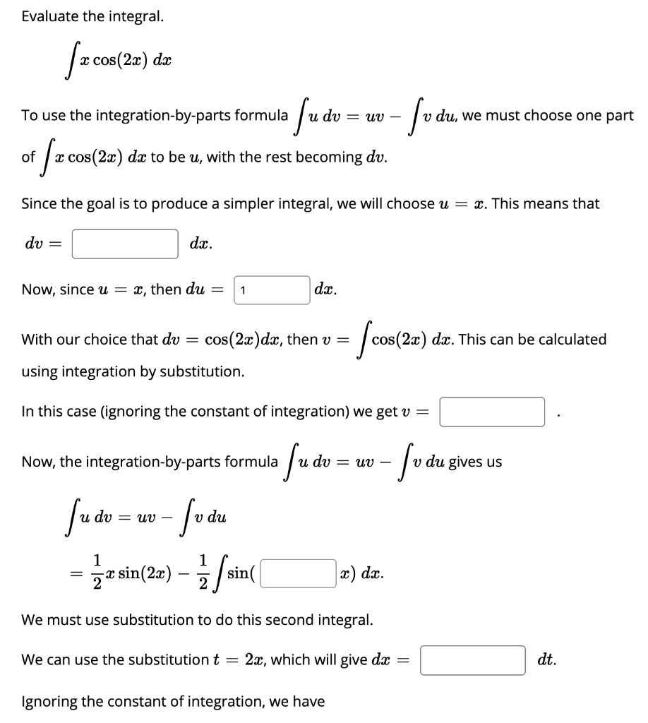 integration of cos 2x dx formula