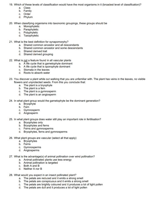 Solved 19. Which of these levels of classification would