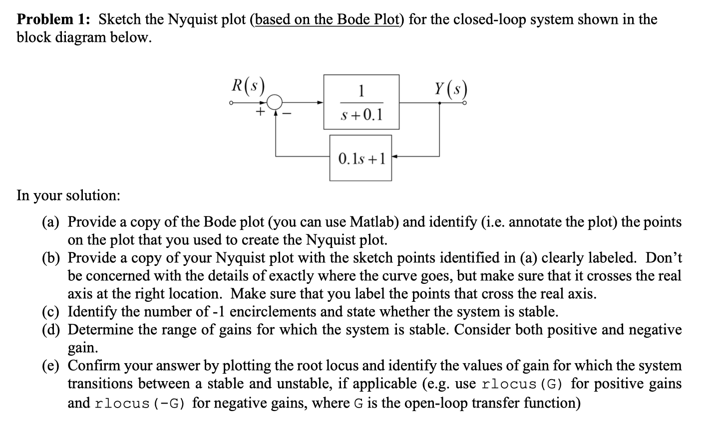 Problem 1: Sketch the Nyquist plot (based on the Bode | Chegg.com