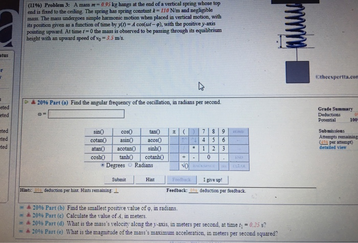 Solved ii Problem 3 A Mass M l 9S Kg Hangs At The End Chegg