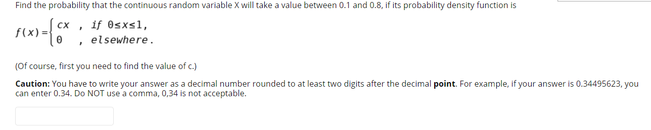Solved Find the probability that the continuous random | Chegg.com