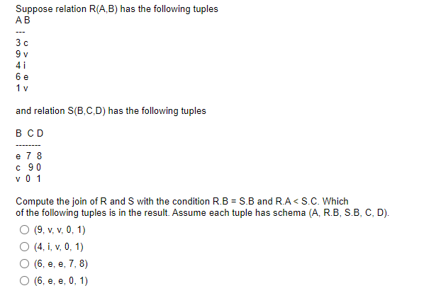 Solved Suppose Relation R(A,B) Has The Following Tuples AB | Chegg.com