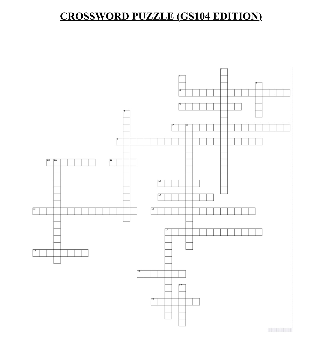 Solved CROSSWORD PUZZLE (GS104