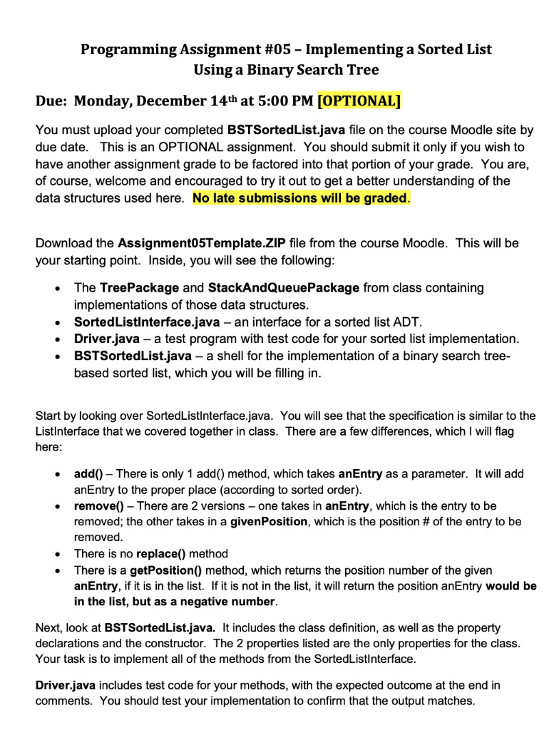 Programming Assignment #05 - Implementing a Sorted | Chegg.com