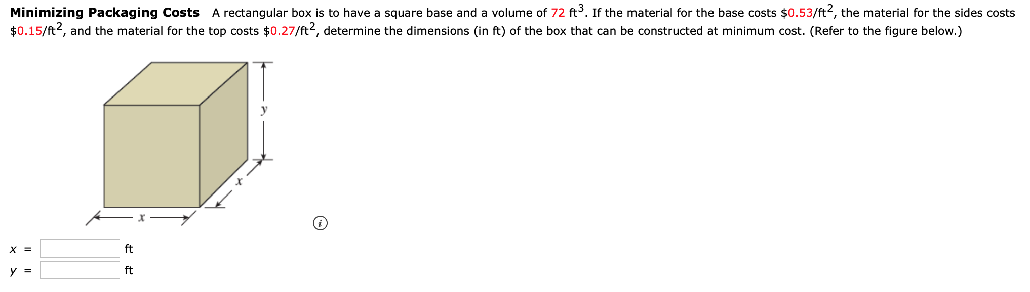 Solved Minimizing Packaging Costs A rectangular box is to | Chegg.com