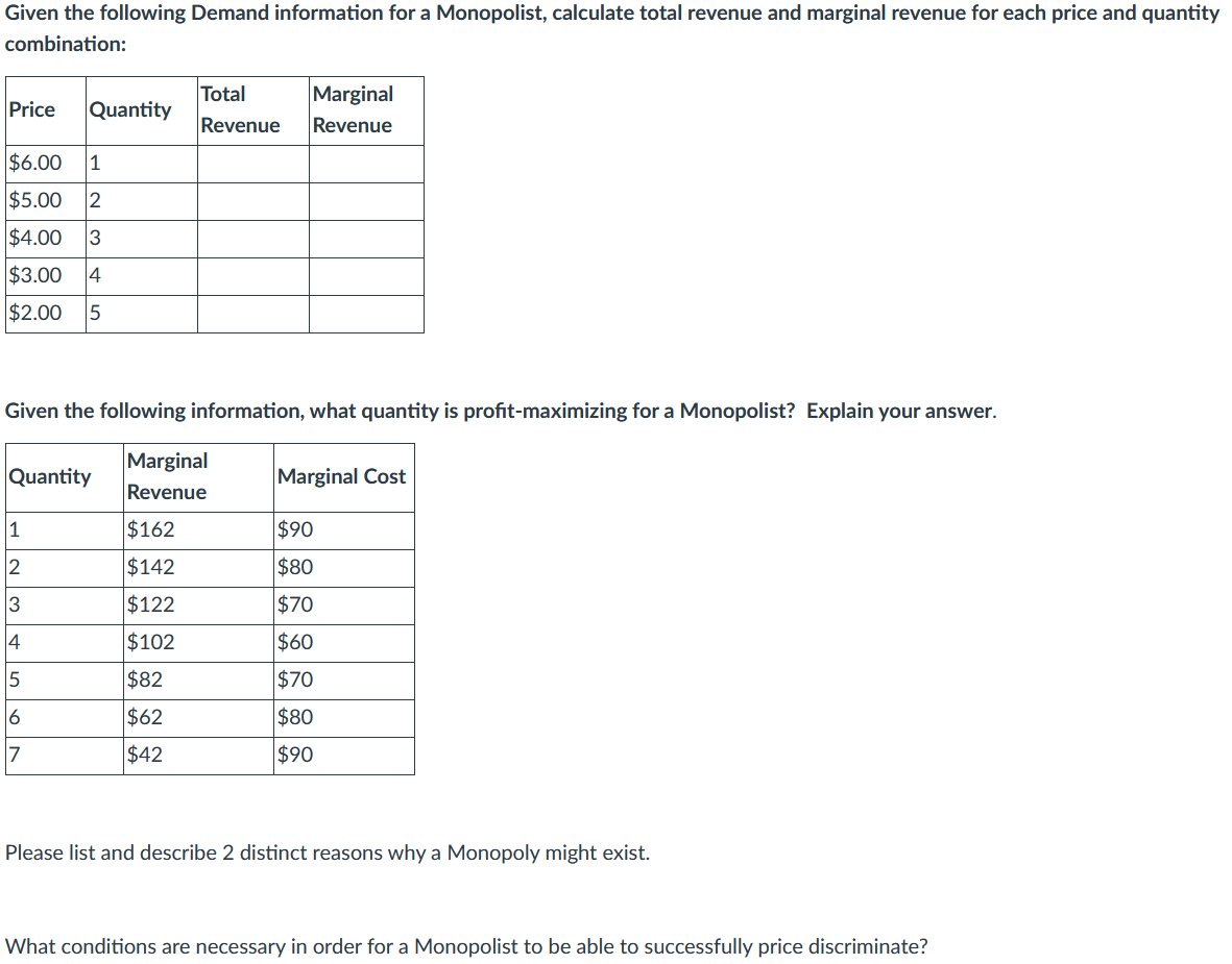 Solved Given the following Demand information for a | Chegg.com